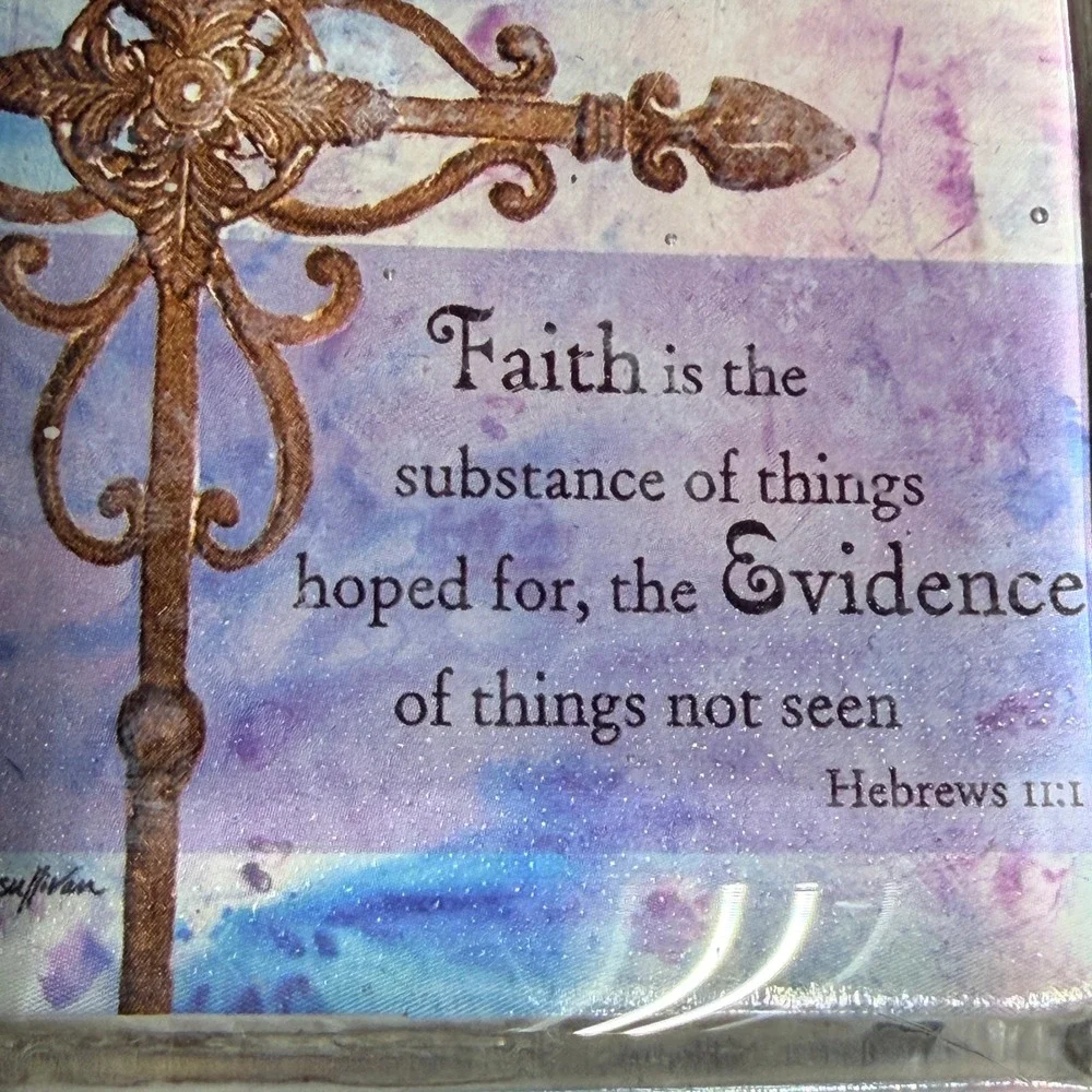 Demdaco Whispers Glass Paperweight Hebrews 11:1 Cross Purple D Sullivan‎ 2006